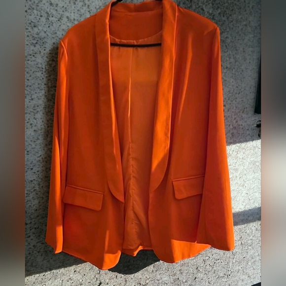Orange Preppy Womens Solid Shawl Collar Blazer - Picture 5 of 5